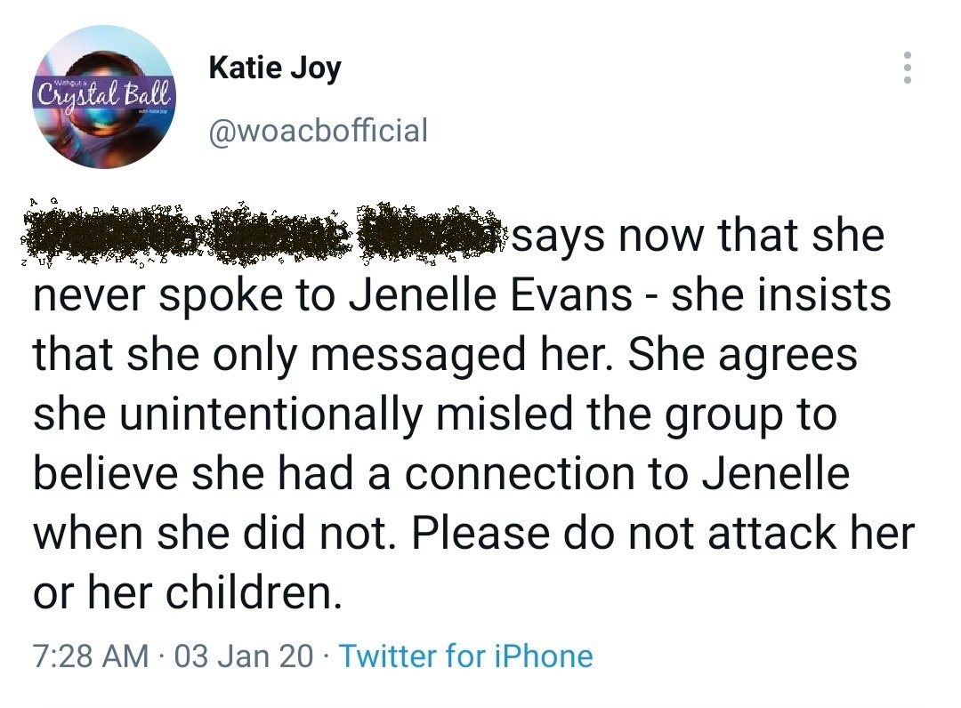 I will end on this one tonight. This was a regular person who commented on a Jenelle Evans tweet not to talk to her. Her full name was posted. Her subs attacked this woman and this woman's children. They found her minor children's social media accounts. #katiejoyisadoxxer https://t.co/sAh0IHmni9
