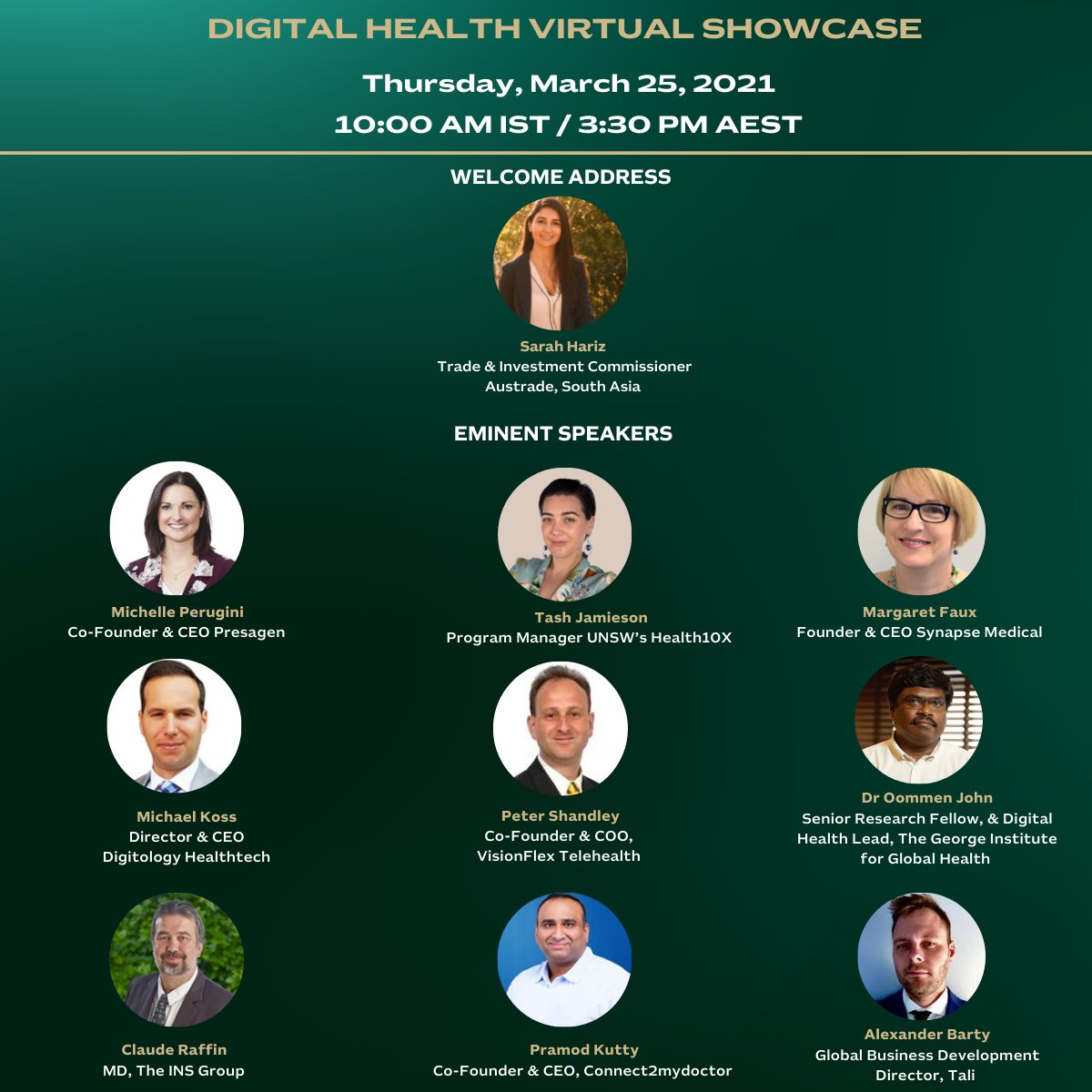 Don't miss the opportunity to engage with the #Australian #DigitalHealth industry. Gain insights on the sector from the list of esteemed speakers at the AIBX -Digital Health Virtual Showcase. Register today: bit.ly/3tAW4YS #healthcare #aibx #medtech #ausbiz #digital