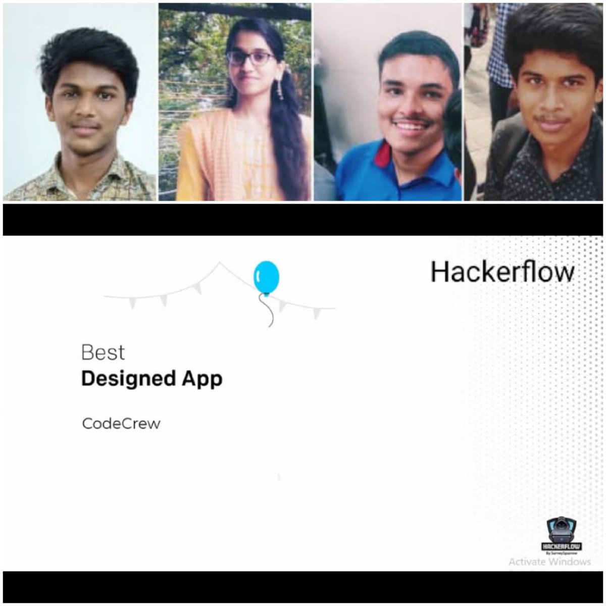 skcetofficial's tweet photo. SKCET is proud to share that our I CSE C students won Best Designed App in Virtual Hacthon - Hackerflow Event 2021 with Amazon Gift Voucher Rs.5000
Team:
1. Vijay Venkatajalapathi G
2. Shalini S
3. Suganth M
4. Sugavanesh M
#SKCET #hackerflow #Coimbatore #backtobackchamps https://t.co/NOyZJqbskE