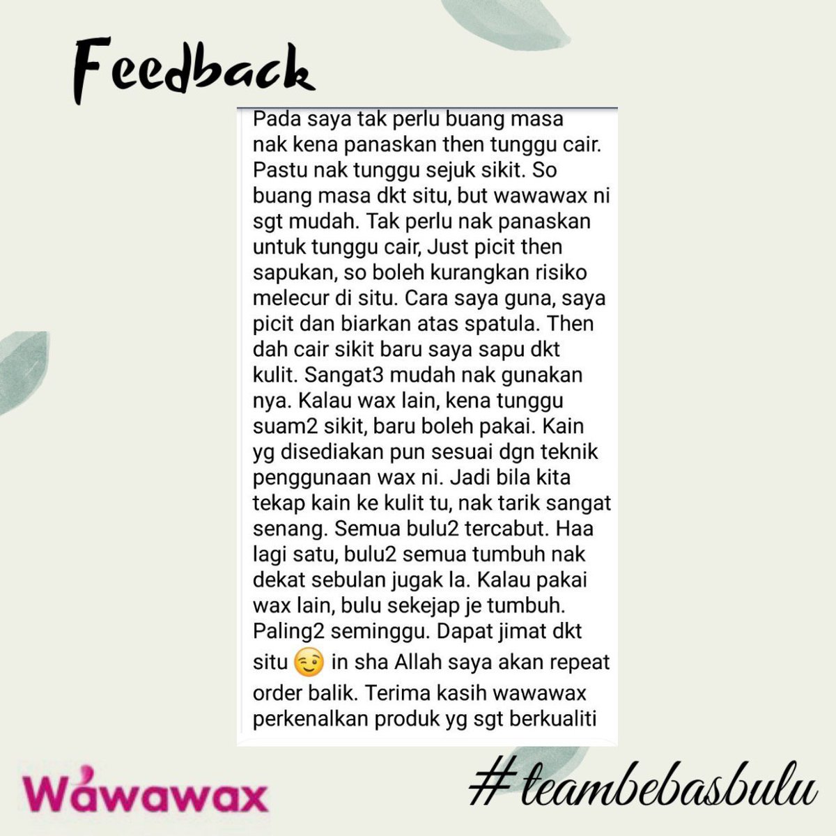 Kita bagi you all baca feedback2 customer kita yang dah try guna Wawawax niSo korang kalau berminat boleh terus click je link kat bawah ni okay sebab kita sentiasa ready stock cod Melaka aje tau heheWhatsApp:  https://wa.link/c9lzz6  Shopee:  https://shopee.com.my/product/190941413/6275475941?smtt=0.190944228-1610670780.9