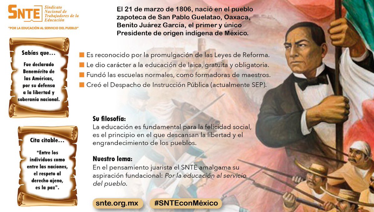 GusVeraF's tweet photo. #SNTEconMéxico 👩‍🏫🇲🇽👨‍🏫

🔴 El Benemérito de las Américas #BenitoJuárez es historia viva: las Leyes de Reforma 📜 y la educación laica 📚 gratuita 📚 y obligatoria 📚 son legado que maestros honran en pensamiento y acción

👉Mtro Alfonso Cepeda Salas
👉Secretario General #SNTE ✔️ https://t.co/URKUWyIB9P