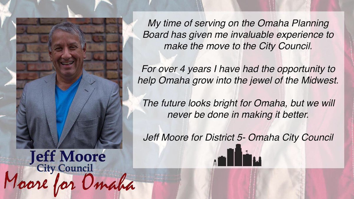 GMooreCU's tweet photo. Only 2 weeks until the Primary Election! Jeff Moore has a vision for Omaha! Please help spread the word to vote for Jeff for Omaha City Council District 5 #VoteforMoore #Omaha #MooreVision #OmahaCityCouncil https://t.co/YJZN0tUGVV