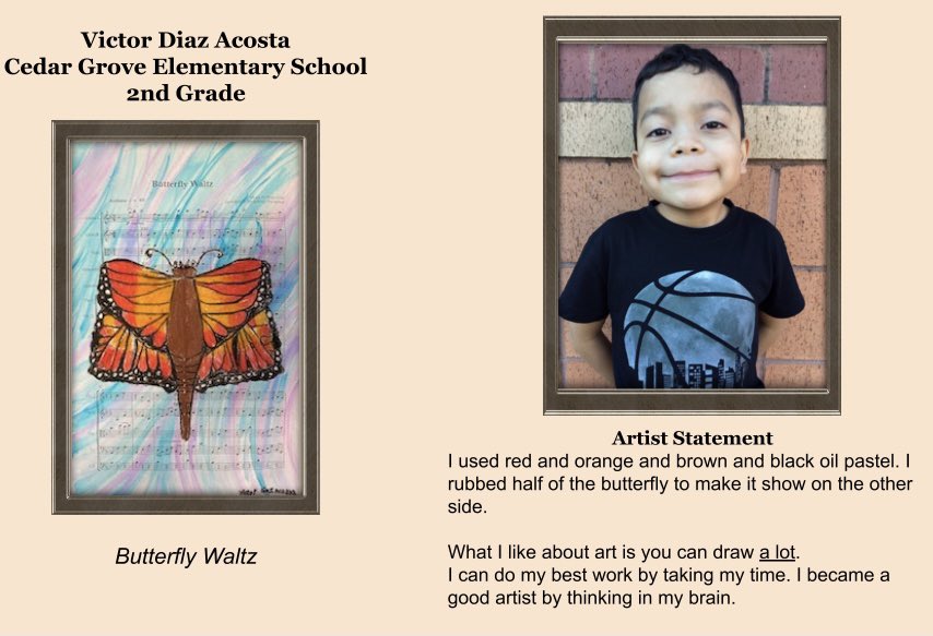 So proud to have Victor represent <a href="/CGETwolves/">Cedar Grove Elem.</a> at the 2021 RCS Art Show! ☺️🎨🎉 Thanks to <a href="/MichellePriorm/">Michelle Prior</a> for cultivating young artists throughout our building. 💙<a href="/RCSArts/">Lindsay Halford</a>