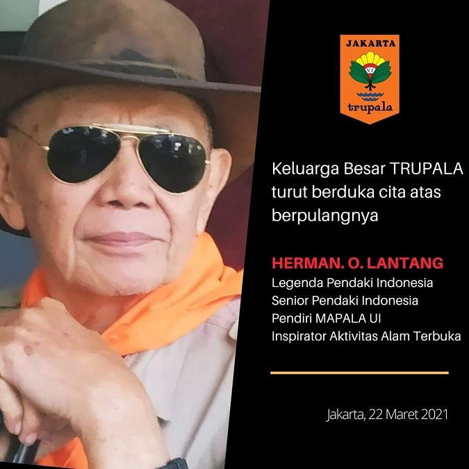 trupala's tweet photo. Kelarga besar Trupala turut berduka cita atas wafatnya Bang Herman O. Lantang, Legenda Pendaki Indonesia #trupala
#trupalasma6
#tarunapecintaalam

#trupalaturutberduka
#trupalasolidaritas

#hermanolantang
#legendapendakiindonesia
#22maret2021 https://t.co/2BMf8fRzBe