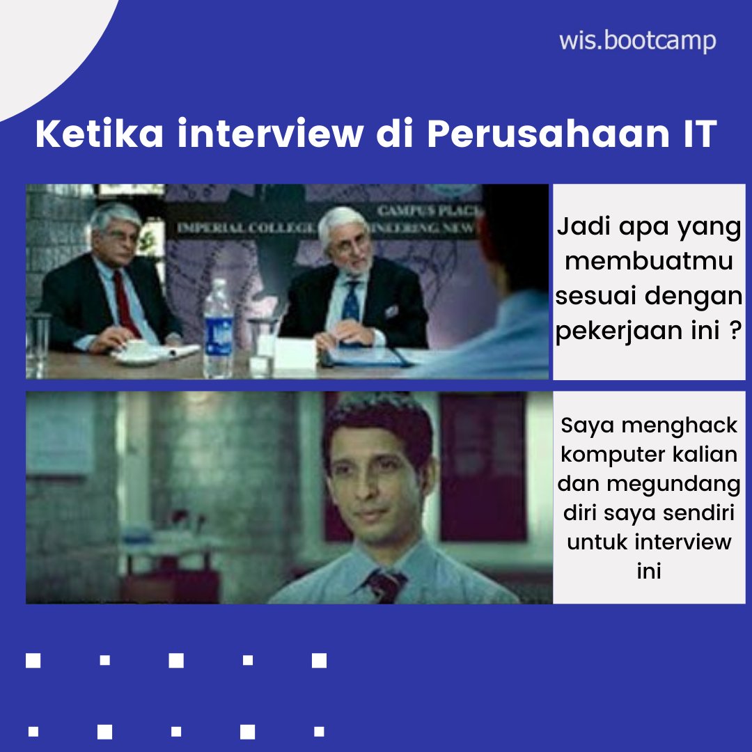 wisbootcamp's tweet photo. Hai WISER 😁
Kira-kira diterima nggak ya dia ?
Tulis jawaban kalian di kolom komentar ya !😆
#programmer #programmers #programmerslife #programmerrepublic #programmerlife #programmersday #programmerhumor #programmerquotes #programmerindonesia #programmerswillknow https://t.co/boaMe3ys3X