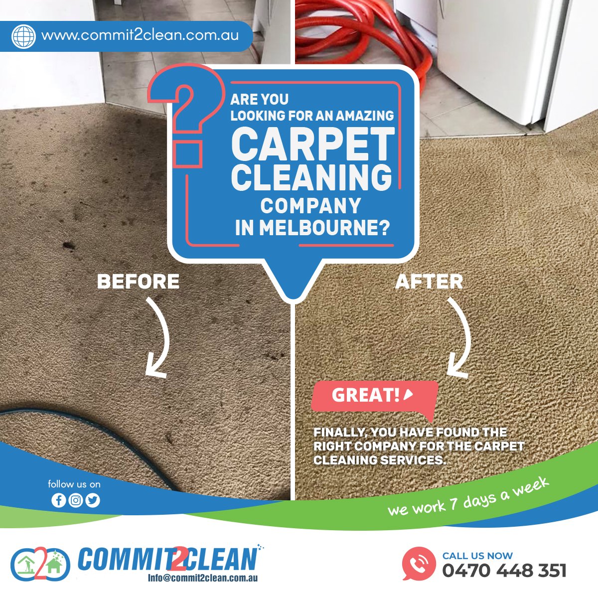 commit_2clean's tweet image. At our Carpet Cleaning Service, we tend to provide the outstanding carpet cleaning services across the Melbourne.
☎️ 0470 448 351| 🏹commit2clean.com.au
#commit2clean #carpetcleaning #carpetcleaningmelbourne