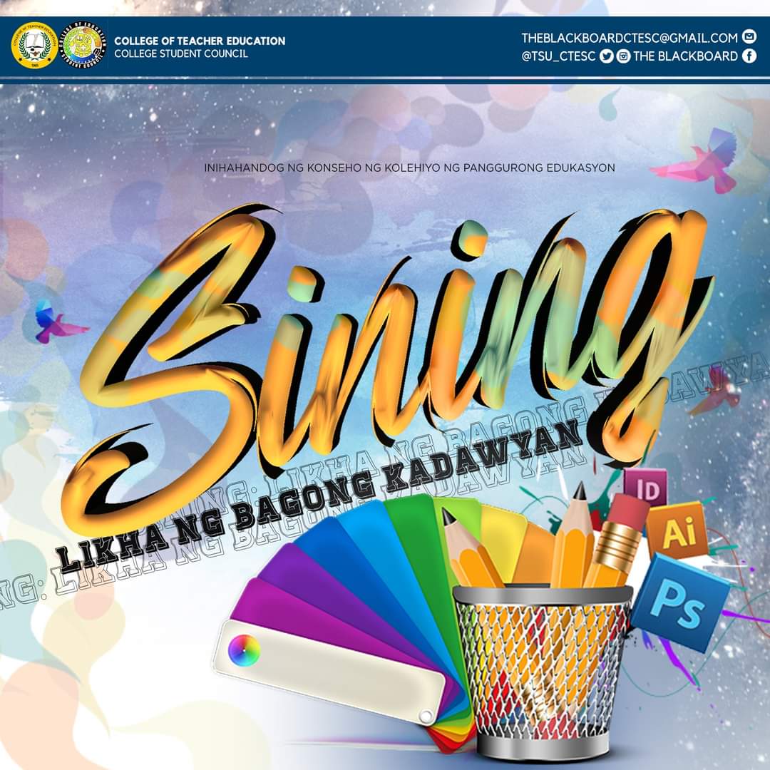 tsu_ctesc's tweet photo. SINING: Likha ng Bagong Kadawyan

Marso 27, 2021 - Graphic Design
Marso 29, 202 - Digital Design

Sa lahat ng nais dumalo sa naturang webinar, narito ang link upang makapagrehistro: https://t.co/toYeFGwx1R

#AbanteKaEduk https://t.co/7lLSTdjxxR