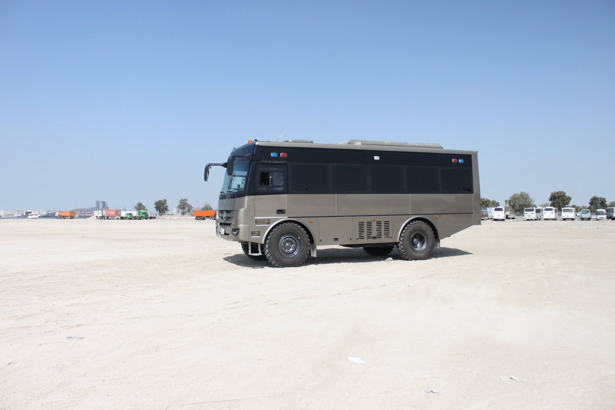HAFILAT's tweet photo. Soughan 4x4 Bus
Can be use to various applications Crew Transport, Tanker, Box Container, Ambulance, Riot Police, Border Patrol, Safari Tour, Luxury Cruise, Evacuation, Command Center, Cargo, RV, Rescue, Motorsports, Service Vehicle &amp; Empty Shell #MadeinUAE #Atego #expedition https://t.co/W7DGgQ57fl