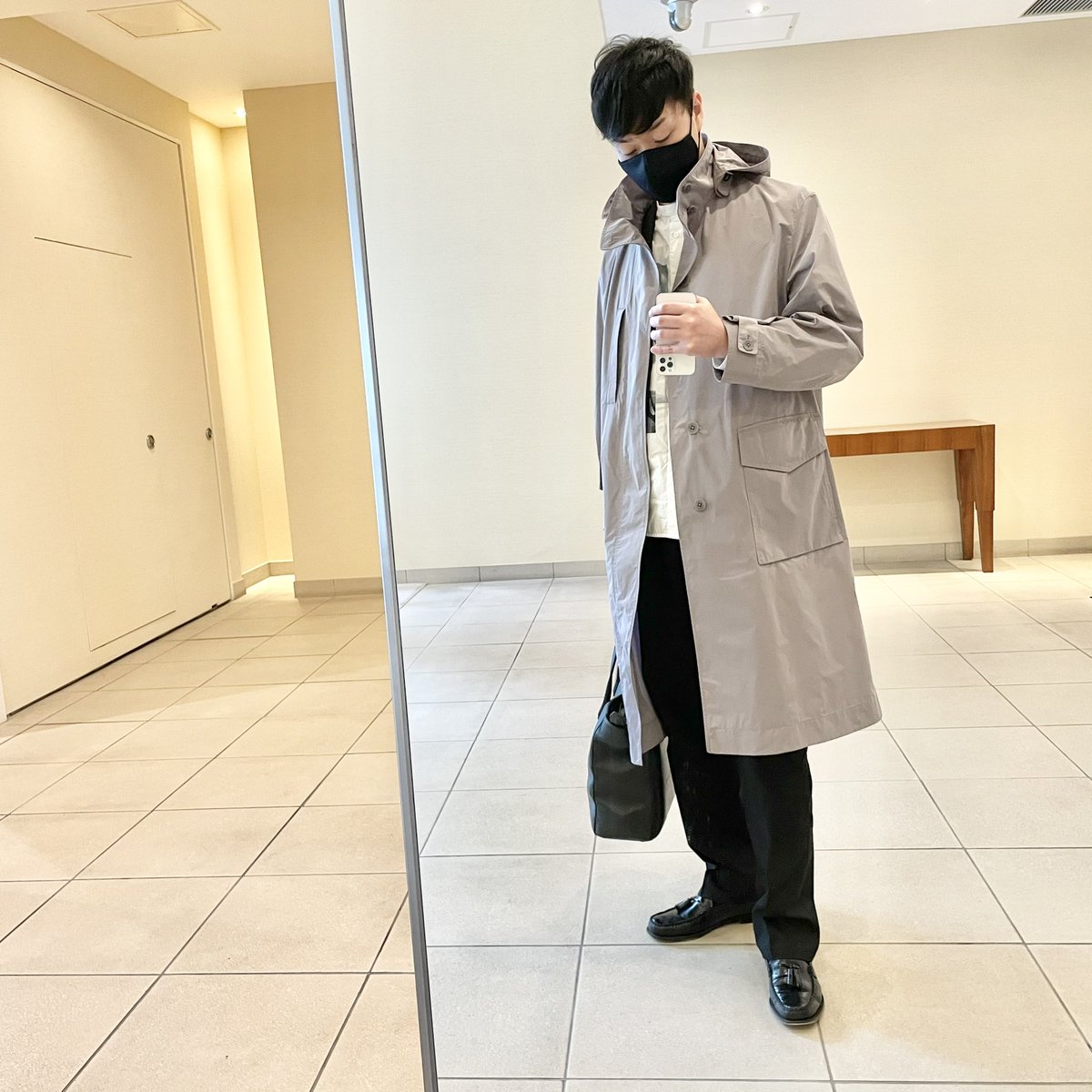  J オーバーサイズフーデッドハーフコート DARK GRAY UNIQLO