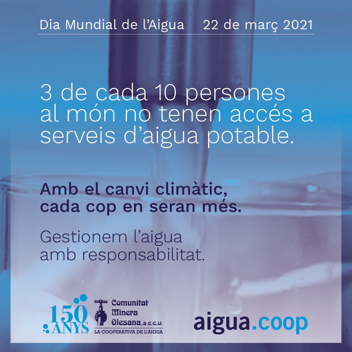 🌍🚰 Sabies que 3/10 persones al món no tenen serveis d'#aigua potable? Amb el canvi climàtic, en seran més.

🌱 A la cooperativa, invertim sempre per ser sostenibles i millorar el rendiment de les instal·lacions. 

💧 Valorem l'aigua.
#Water2Me #WorldWaterDay #DiaMundialDelAigua