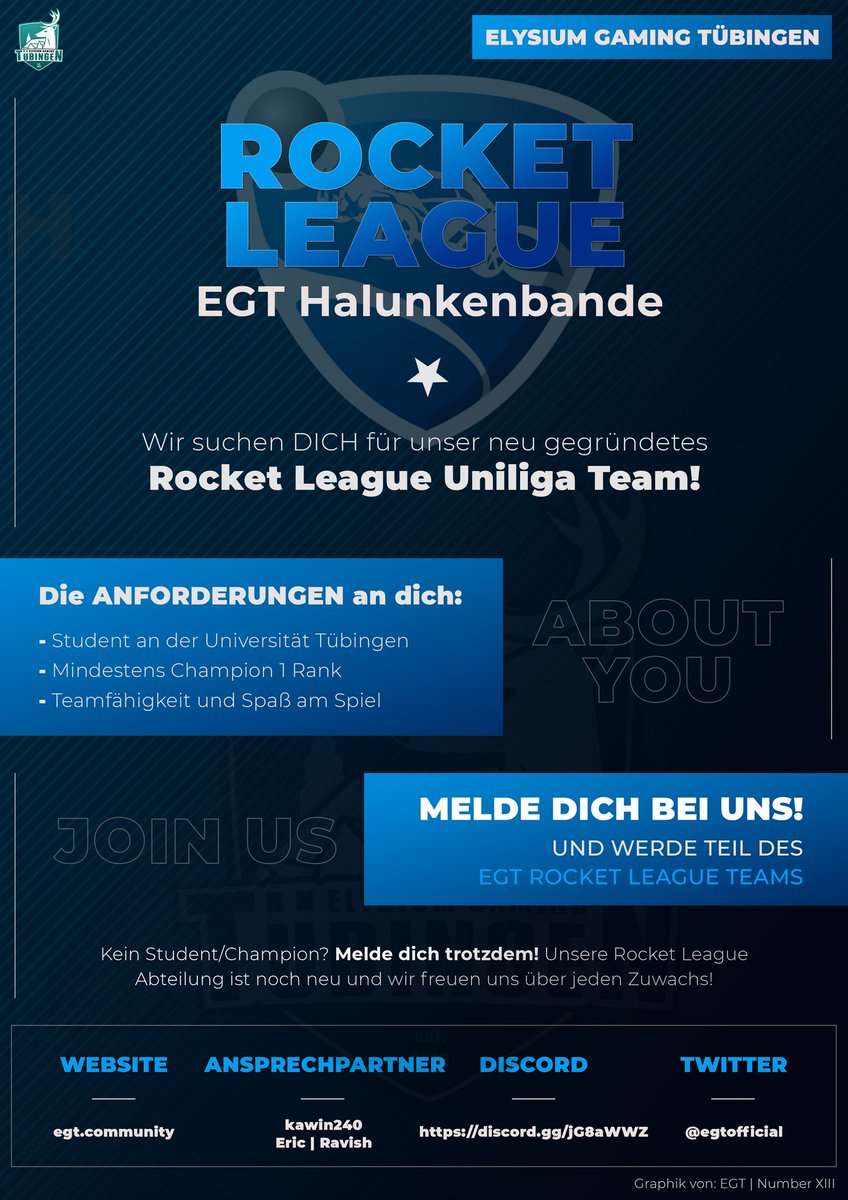 egtofficial's tweet photo. Das Runde muss ins Eckige und das Blech ans Aluminium! 

Wir suchen Spielet für unser neues Rocket League UniligaTeam, die an der Uni Tübingen studieren.
Auch Nicht-Studenten sind willkommen und können in anderen Wettbewerben unterkommen!
Alle Fragen an @kawin240 
#egt https://t.co/1WafUBjwFk