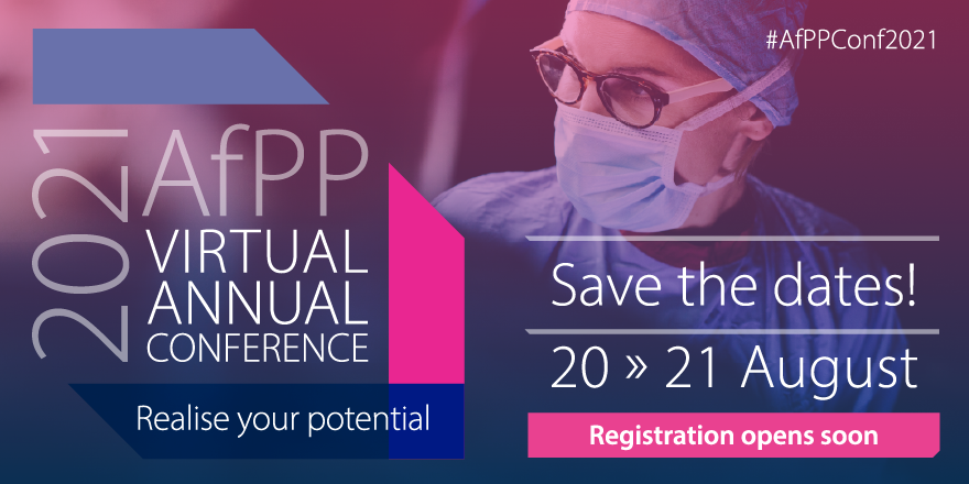 We are SO excited to announce the launch of the AfPP 2021 Virtual Conference.

More details to follow soon. In the meantime, be sure to save the dates! 

#AfPPConf2021 #RealiseYourPotential