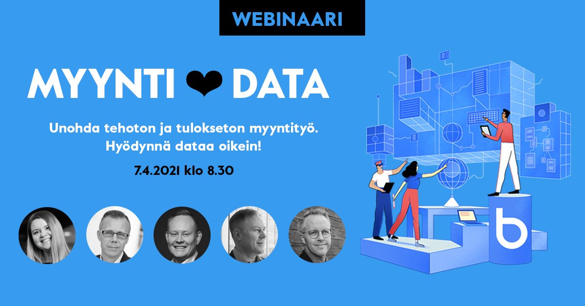Onko data myynnin renki, repsikka vai isäntä? Tule mukaan webinaariimme Myynti 💙 Data: Unohda tehoton ja tulokseton myyntityö. Hyödynnä dataa oikein!

Webinaari järjestetään 7.4. klo 8.30. Lue lisää ja ilmoittaudu mukaan tästä: bit.ly/3daGNHJ

#webinaari #myynti #data
