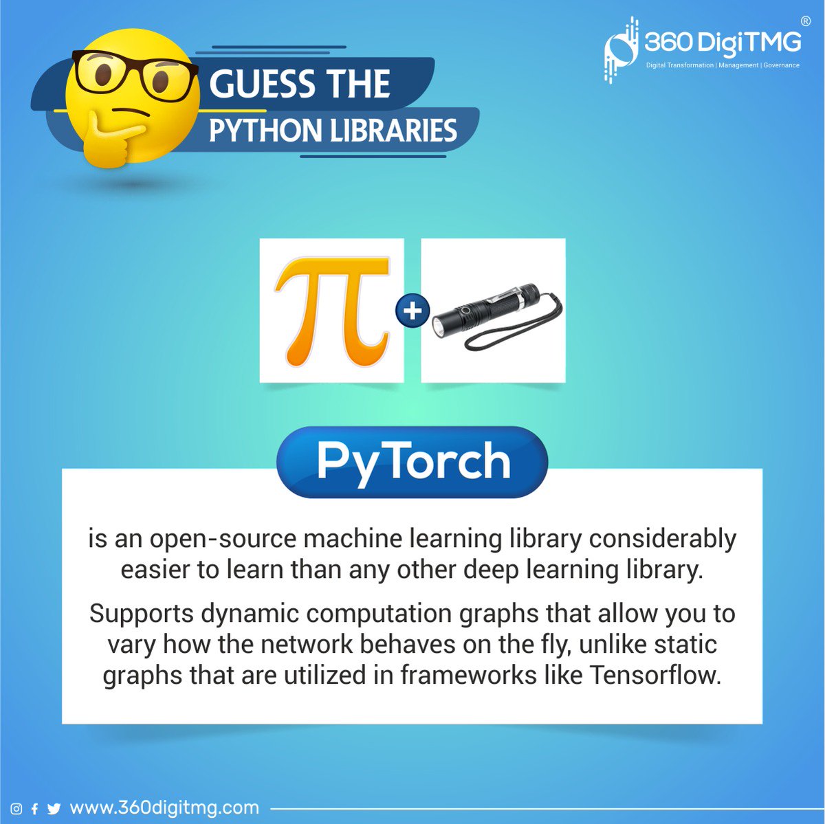 360digitmg's tweet image. #PyTorch is the answer to the first Puzzle. Hit the 'Like' button if you answered correctly.
#PythonLibrary #pythonlibraries #python #datascience #datascientists #puzzlechallenge #GuessTheWord #dataanalysts #datascienceusingpython #360DigiTMG