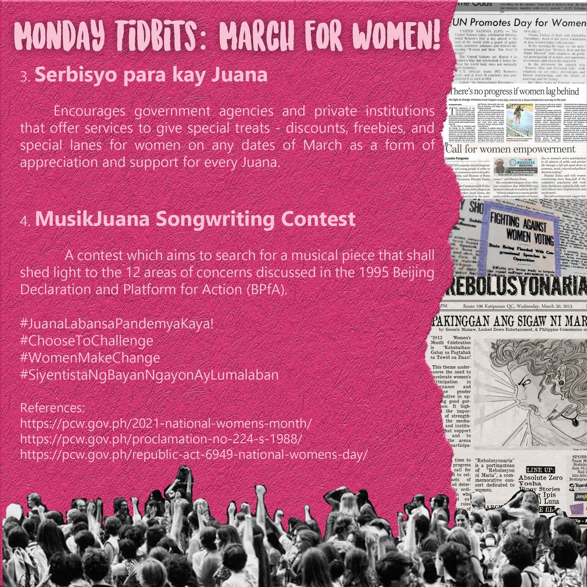 updcsfstc's tweet photo. Celebrate #WomensMonth together with the UPD CS FSTC event HeadCS UP: An Informative Series.
We present you this week's theme: March for Women! Tune in for regular posts as we celebrate International Women's Month!
#WomensMonth
#MondayTidbits
#HeadCSUP
Pubmats by: @imandrew07 https://t.co/mc9fZSroM3