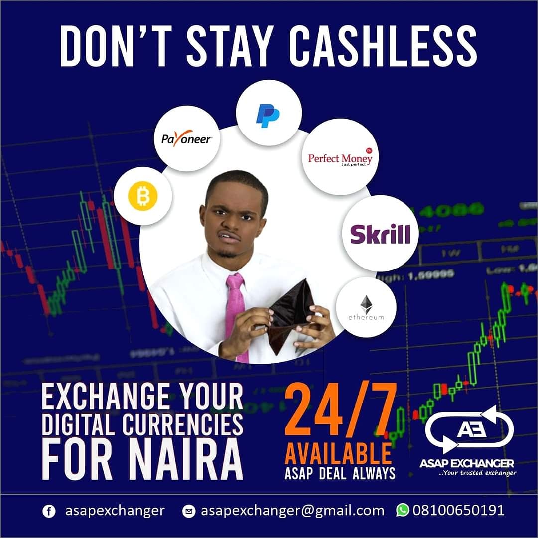 asap_exchanger's tweet photo. Happiest Week!
Exchange your DIGITAL ASSETS with https://t.co/RLU66ymDqr and enjoy unbeatable rate and asap payment.

WhatsApp: +2348100650191
Buy smarter, Sell faster...
#skrill #Neteller #Bitcoin #cryptocurrencies #BinanceSmartChain #ethereum #Paypal #cashapp https://t.co/JT0P7Tnli1