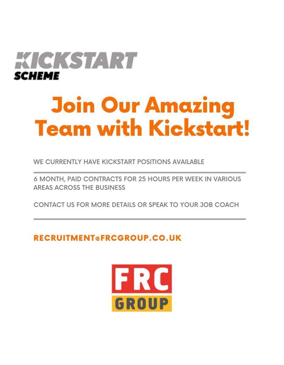 BulkyBobsLiv's tweet photo. Enhance your skills and get paid experience with FRC Group through the Kickstart Scheme!
#kickstartscheme #kickstart2021 #liverpooljobs https://t.co/fX9PogYiKt