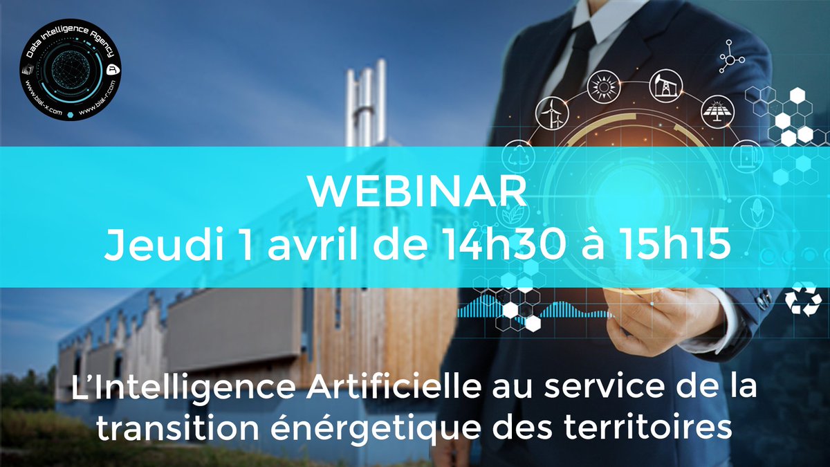 BIALX's tweet photo. Rendez-vous le 1er Avril de 14h30 à 15h15 pour la toute première édition de notre Webinar qui se déroulera via la plateforme Webikeo !
Au programme : "L'Intelligence Artificielle au service de la transition énergétique des territoires" ! ▶️ https://t.co/2k0PnobCaZ #webinar #DIA https://t.co/P7bZRmkIKW