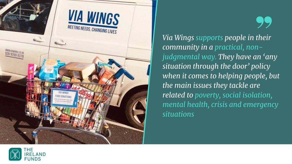 IrelandFundsGB's tweet photo. IFGB Grant Round support will enable @ViaWingsDromore to continue to provide regular home deliveries of fresh food, toiletries, and cleaning products to disadvantaged and vulnerable families and individuals and provide a pastoral care service for older people. #InspiringIrish https://t.co/Vh0hzmAHcG