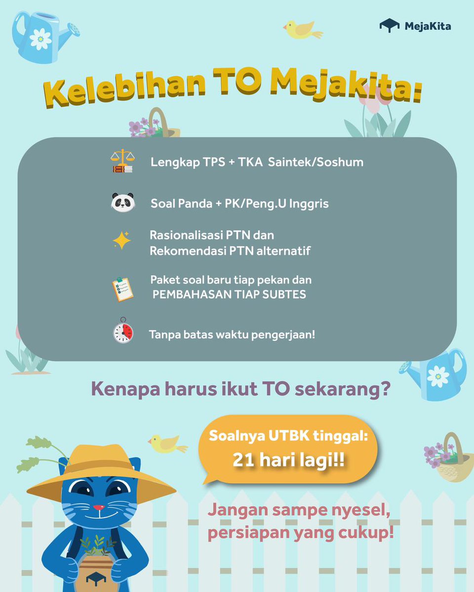 mejakita's tweet photo. PENDAFTARAN WEEKLY TO 26 GRATIS DIBUKA! 😺

Untuk yang masih harus berjuang, kita berjuang bareng bareng yaa🤗
SEMANGAT LAGI YUK! 😽

Cukup ikuti ✅ 3 syarat gampang, &amp; ada SEPULUH (10) hadiah untuk nilai terbaik! 🏆 https://t.co/iOMCRxY41h