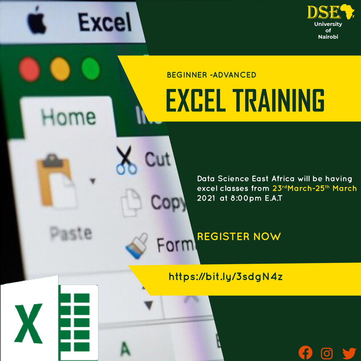 Marching into excel with a 3day series of Ms Excel 
All are welcome
To be part of this kindly register below 
@Africantechgir1 <a href="/TechMadi/">Winnie Mandela</a> <a href="/uon_maths/">UONMATHEMATICS</a> 
bit.ly/3sdgN4z
#DataAnalytics #excel