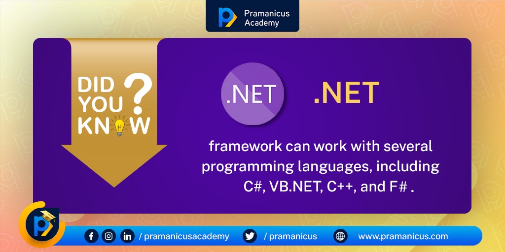 pramanicus's tweet image. Developed by Microsoft, the .NET framework is a software used for executing and compiling programs written in different languages like C#, VB.Net, etc.

To master the .NET framework, enroll at pramanicus.com/allcourses/

#DidYouKnow #DOTNET #pramanicus