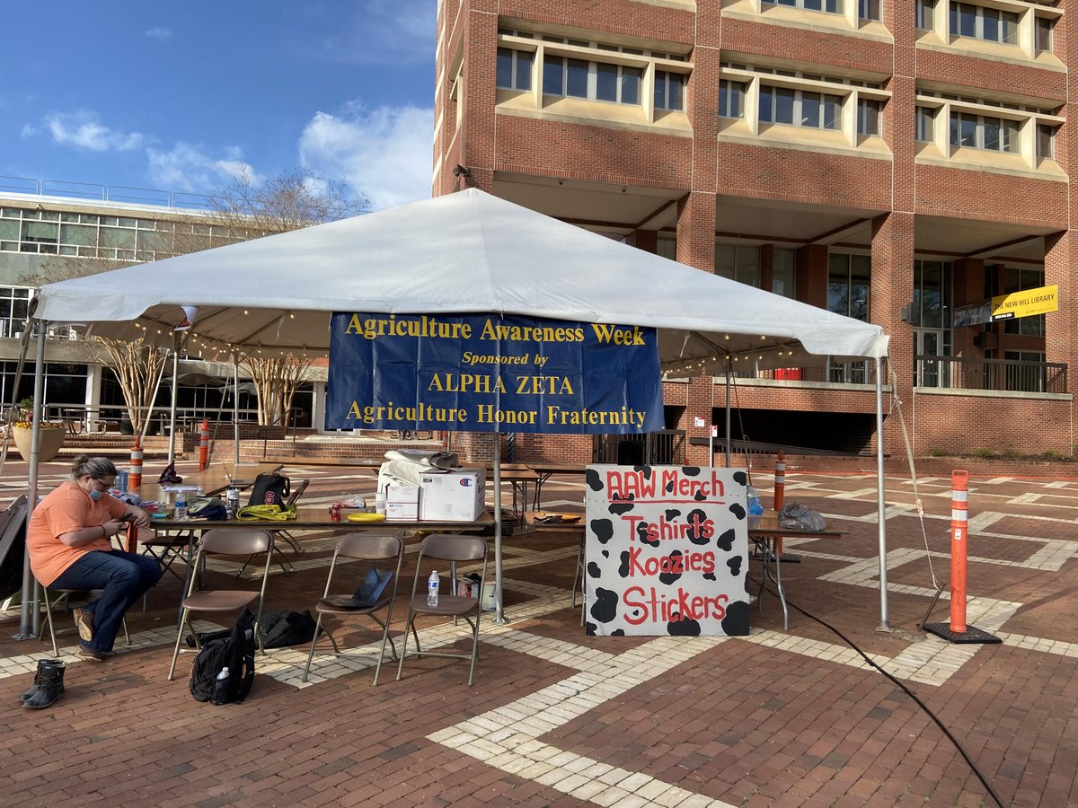 Be sure to stop by the Brickyard this week for Ag Awareness Week hosted by <a href="/aawncstate/">Alpha Zeta NCSU</a>! Come learn about #agriculture in North Carolina. There's also a virtual silent auction to help raise $$$ for Feed the Pack food pantry. Oh, and don't miss this evening's Ag pageant!
