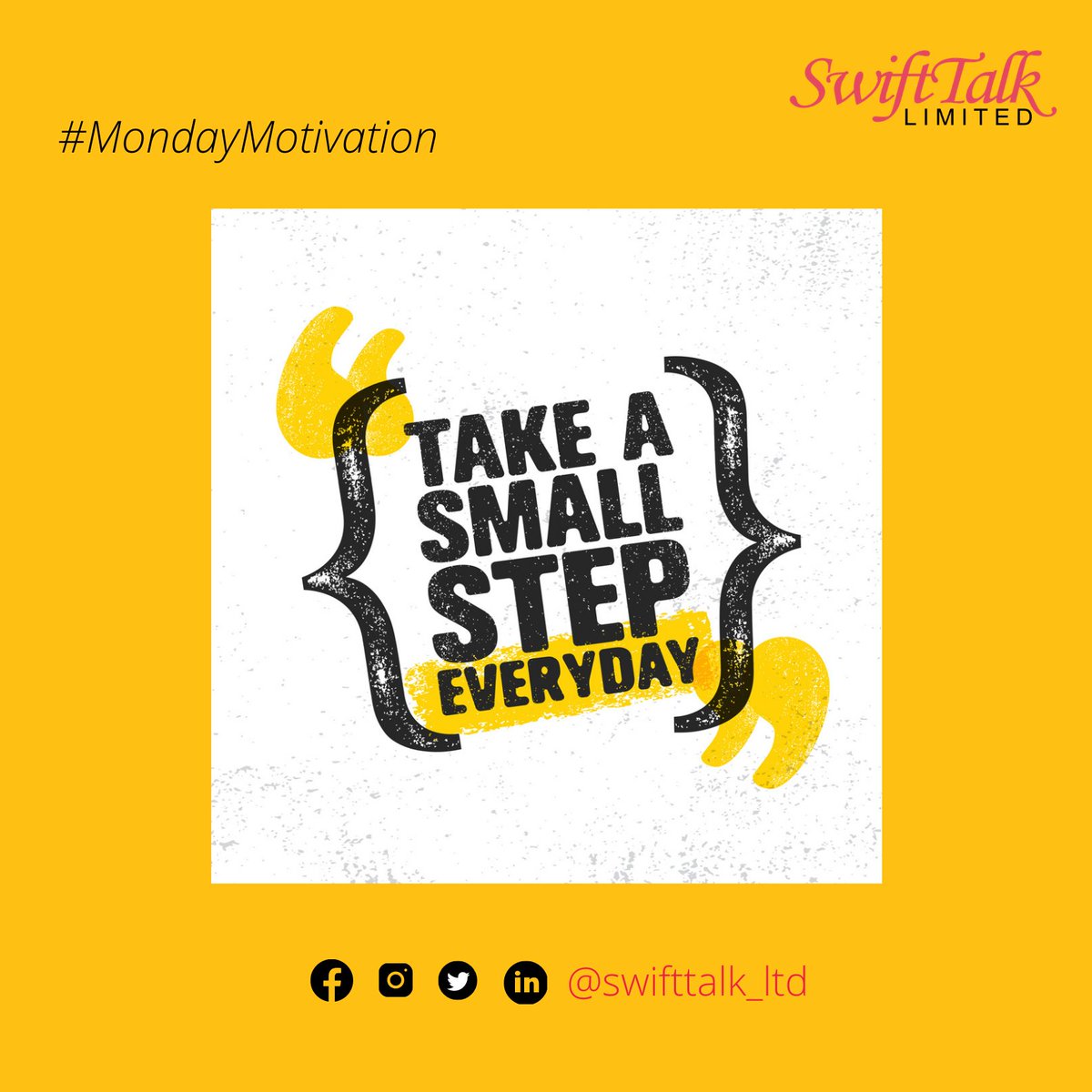 With every single step, we move closer to the goal, while building confidence each step of the way.

Once you have seen success, move onto another thing. Following through is important. 

Happy New Week!!
#SwiftTalkLtd #MondayMotivation #EnablingInternetPoweredServices