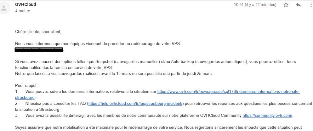 seoinaction's tweet photo. @OVHcloud_FR @olesovhcom  On a reçu les notifs que les VPS sont up alors qu'ils sont encore HS. Il faut attendre un peu ou il y a un problème? https://t.co/9EeeJdk6xQ
