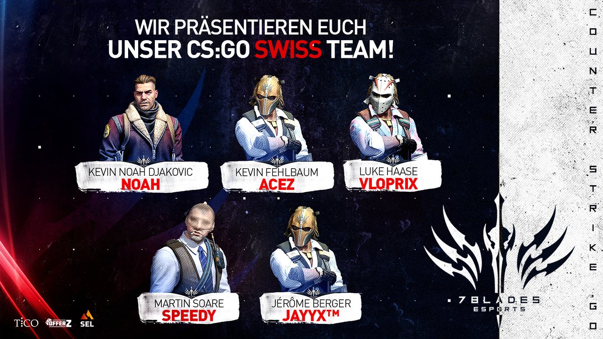 KanjiEsports's tweet photo. [#CSGO]

Wir freuen uns euch unser CS:GO Swiss Team vorzustellen! die @esportsleaguech sollte sich warm anziehen! 🔥🇨🇭

Herzlich Willkommen in der #7BFAM 

⚔️@7Blades_Acez 
⚔️@VloPrix
⚔️@speedy07414946
⚔️@Noahh_CS
⚔️@Jayyx42729182

Auf eine gute Zeit! ❤️

#esports #switzerland https://t.co/sjkN8HGtT4