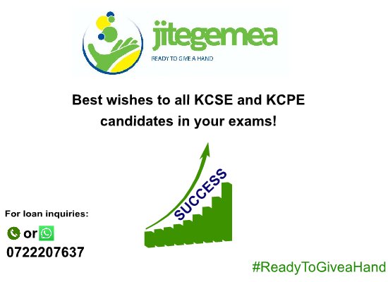 jitegemea's tweet photo. Wishing all #2021 candidates success in your exams.
#KCPE2021
#KCSE2021
#ReadyToGiveaHand https://t.co/p8YNl67m4O