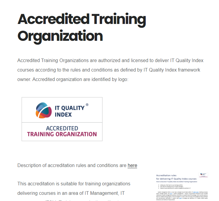 itQualityIndex's tweet photo. Opportunity for training organization to offer their clients IT Quality courses
https://t.co/BqUYQPxZBr
IT Quality Foundation 1D
IT Quality Expert 2D
IT Quality Manager 2D
Certification in IT Quality 4D
Complete courseware and certifications
#itQualityIndex #CITQP #CITQE #CITQM https://t.co/rPPFnc8sgr