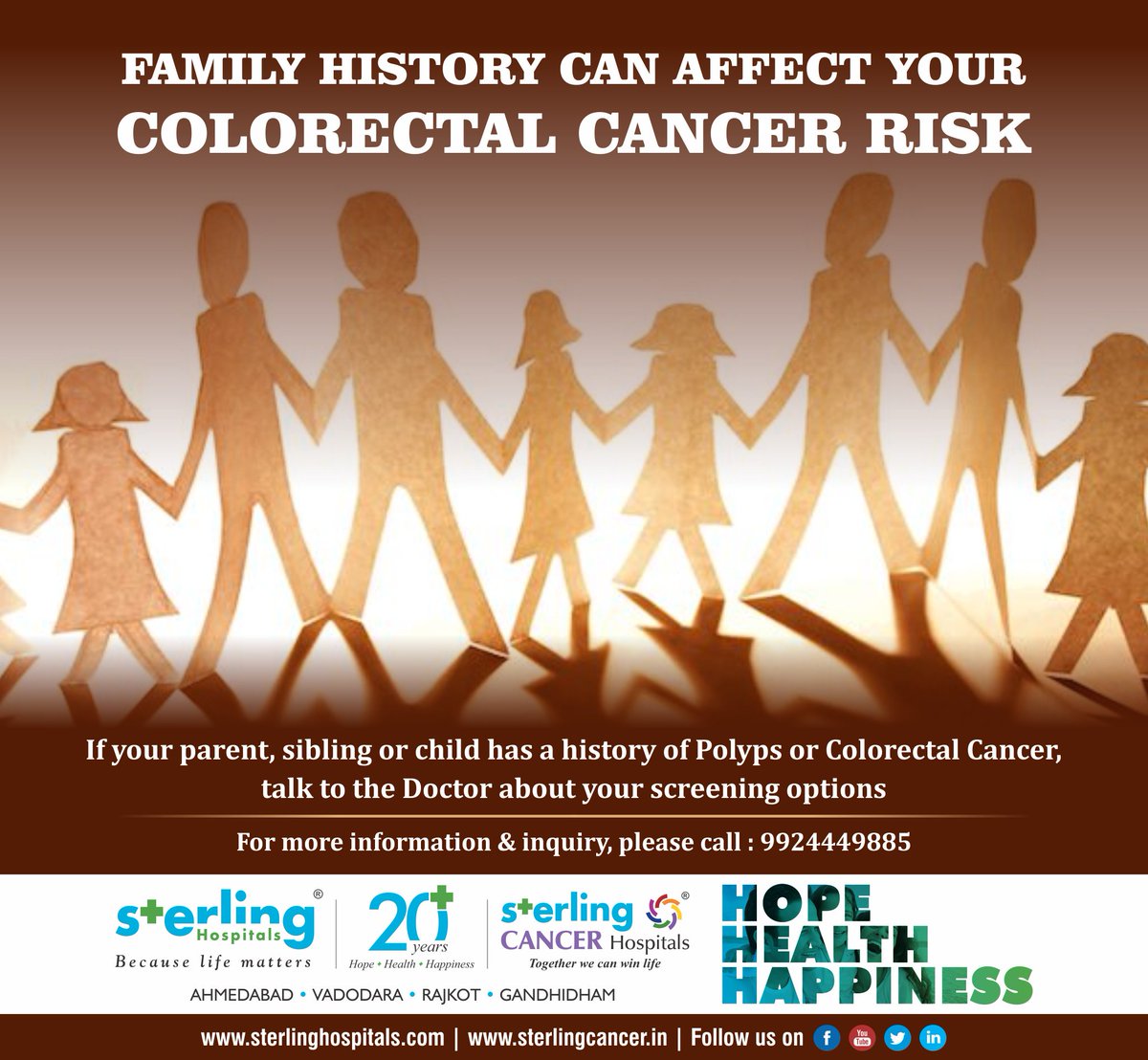 Sterlinghosp's tweet photo. #Family #History can affect your
#Colorectal #Cancer risk !
#colorectalcancer
#AwarenessMatters
#knowledgeforhealth
#SterlingHospitals
#SterlingCancerHospitals
#BecauseLifeMatters
#TogetherWeCanWinLife
#Hope #Health #happiness https://t.co/CiS7KpkKRY