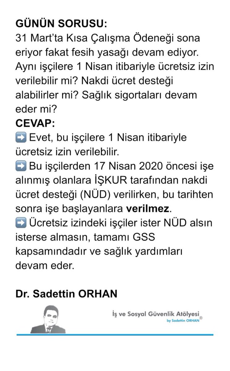 isvesosyal's tweet image. Günün sorusu:
#KısaÇalışmaÖdeneği #NakdiÜcretDesteği #FesihYasağı #Ücretsizİzin #GSS