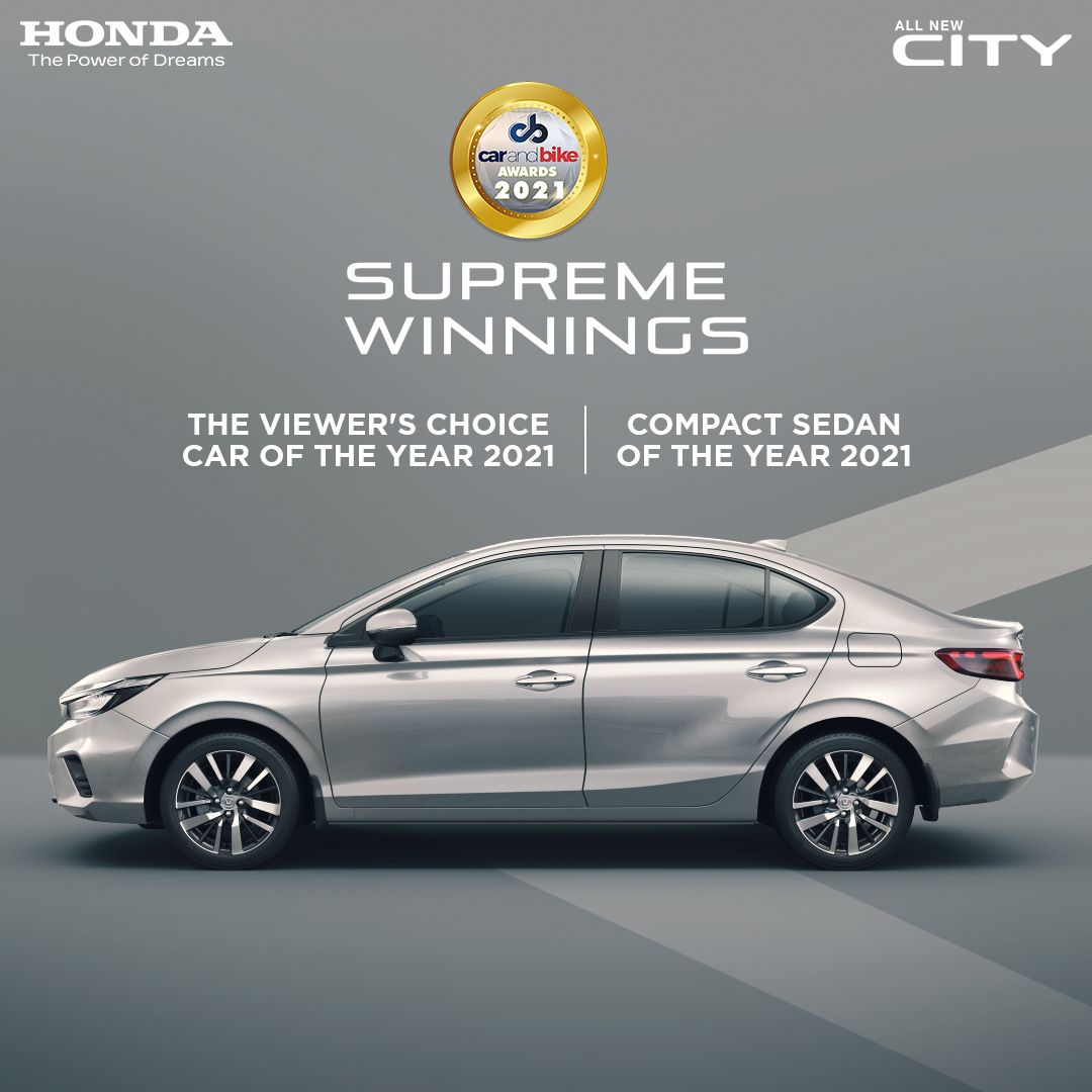 HondaIndel's tweet photo. Supremacy takes the lead at #cnbawards! The All-New Honda City bags two glorious awards by @carandbike. Thank you for showing your love for the Supreme sedan

#Honda #hondacarindia #hondacars #indelhonda #Palakkad #thrissur #malappuram #hondaindia #hondacity #automotive https://t.co/RlPQ1j4yVu