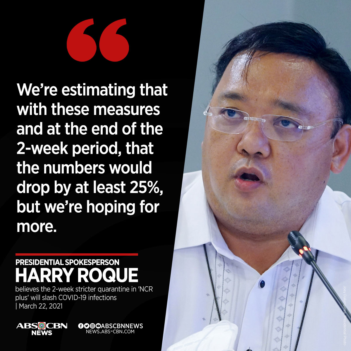 ABSCBNNews's tweet photo. The Palace believes the 2-week stricter GCQ in "NCR Plus" areas will result in lower #COVID19 cases.

READ: https://t.co/XFFu5IBCYb https://t.co/OEvPbyv3Bd