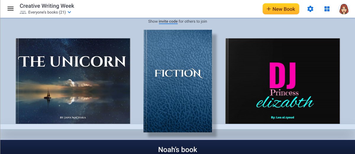 baileyfenwickED's tweet photo. #CreativeWritingWeek is off to a great start in 4BF! Students are making agentic choices to write comics, scripts, fantasy novels, and informational texts that I can easily access all in one place thanks to the new collaboration feature in the new @BookCreatorApp! https://t.co/s7FdBC8mzI