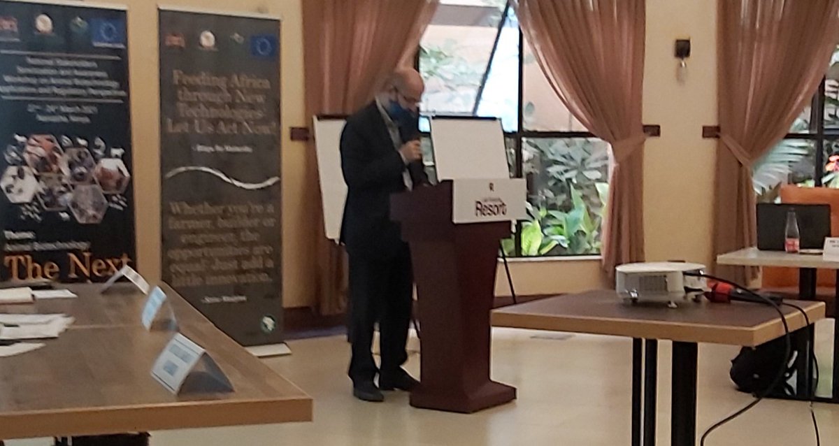 Mr. Kishlaf, <a href="/au_ibar/">AU-IBAR</a> rep makes his opening remarks: #African governments have recognised the challanges posed by various biotic &amp; abiotic stresses that reduce agricultural productivity. Africa's common position is to utilise #biotech for improving productivity. #AnimalBiotechKE