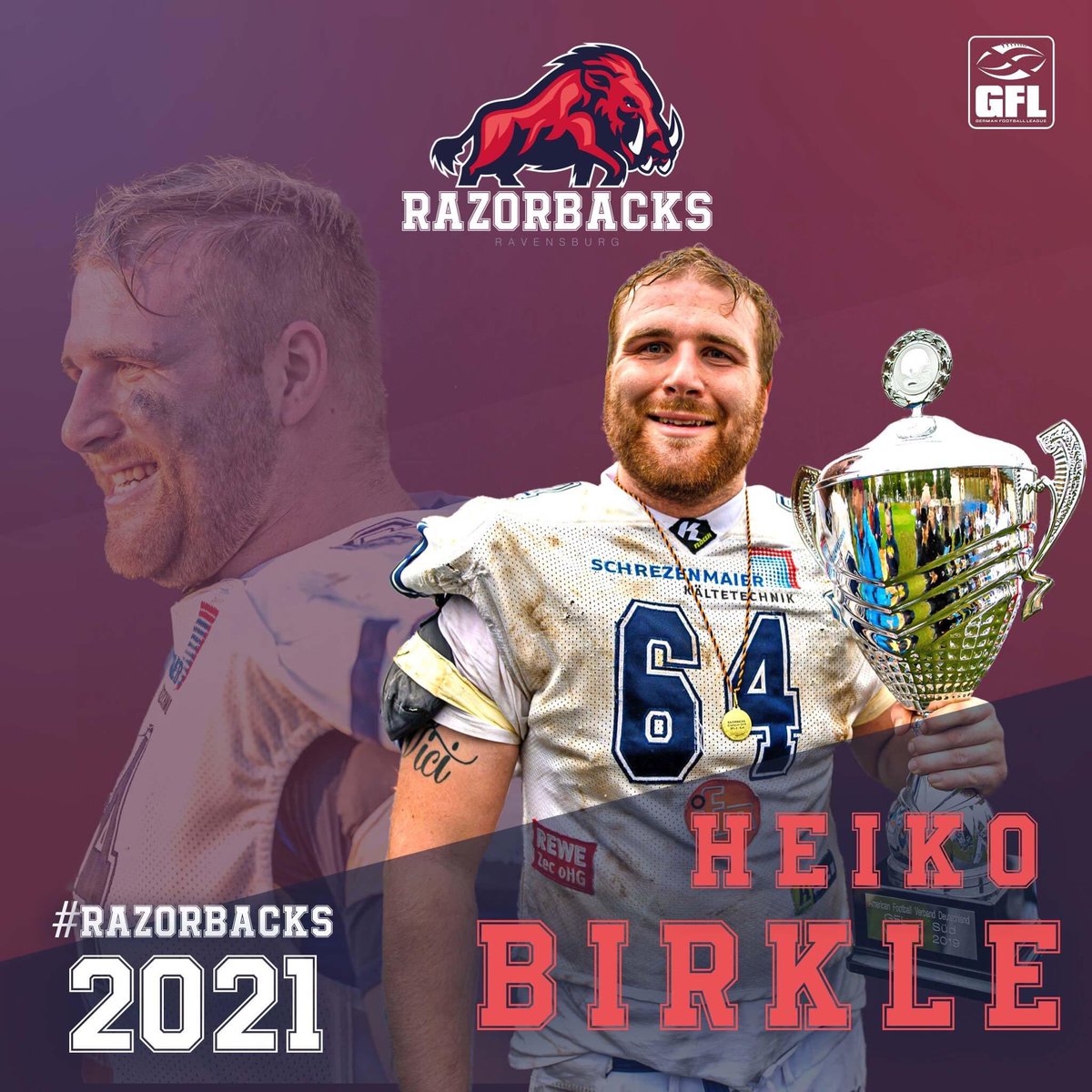 RV_Razorbacks's tweet photo. Committed! Unser #localHero Heiko #Birkle steht auch 2021 in der #DefenseLine der #Ravensburger Wildschweine 🐗 Heiko spielt bereits seit seiner Jugend bei den #Razorbacks und zudem auch ein Jahr Highschool-Football in den USA gespielt.
#Defense #Lineman #Season2021 #2021 #GFL1 https://t.co/dmPrZKyzQK
