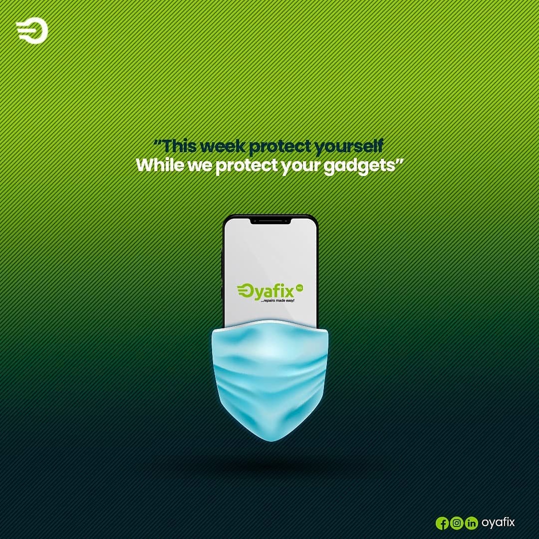 Oyafix's tweet photo. Let's worry about the safety of your gadget while you worry about protecting yourself. Don't forget to Book a fix & wear your nose mask.
.
.
.
#Oyafix #RepairsMadeEasy #monday #OyafixGlobal #MondayMotivation #mondaythoughts #MondayMorning #AttackerAt60XProjects #200for200 https://t.co/qiEQUzovkf