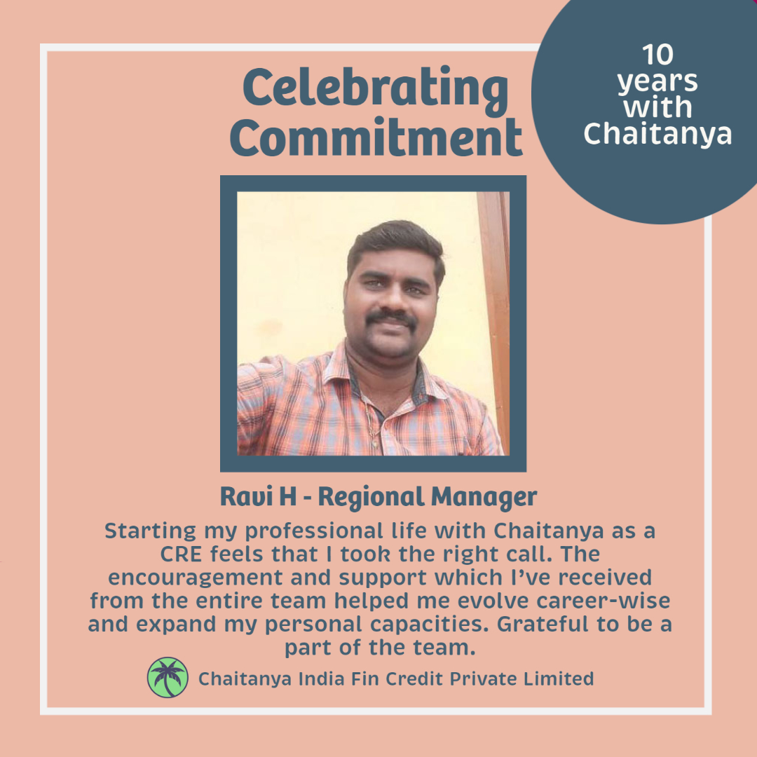ChaitanyaFin's tweet photo. Chaitanya has immense gratitude towards its workforce for its persistent commitment to our mission. One such team member is Ravi, currently working as The Regional Manager of Holalkere, Karnataka. 
#celebratingcommitment #nbfc #mfi #teamwork https://t.co/VFLBh6wkKG