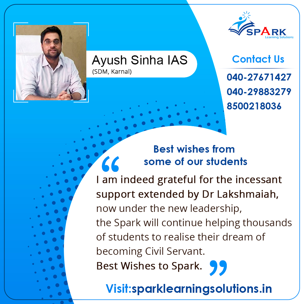 SparkacademyIN's tweet photo. Students Testimonials II for @SparkacademyIN 
#AyushSinhaIAS conveys his best wishes to #Spark
📞 040-27671427 &amp; 040-29883279
📱  8500218036
🌐https://t.co/7JLvwzzMGn
#SparkIASAcademy #testimonials #UPSC  #upsccoaching #upscprelims #Upscmains https://t.co/RO5Ngs32EV