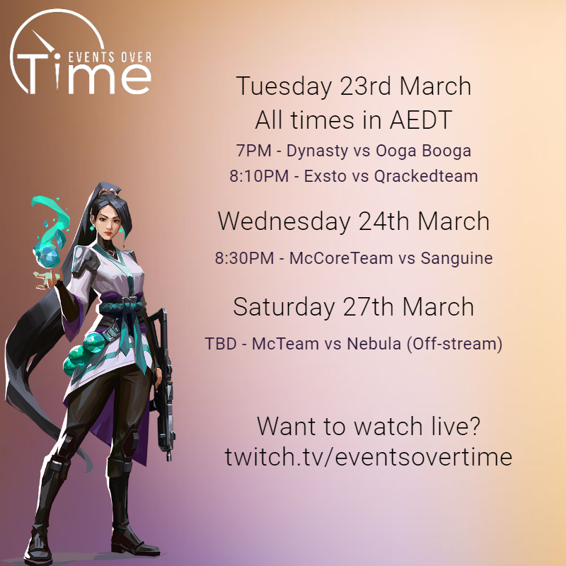 EventsOverTime's tweet photo. Week 3, starting to reach the mid-way point of the season!

Make sure to tune in during match-times to support your favourite teams and talent!

And make sure you follow to ensure you don't miss the show :)

https://t.co/qHHhbYyIJc https://t.co/jwqhUJvXjE
