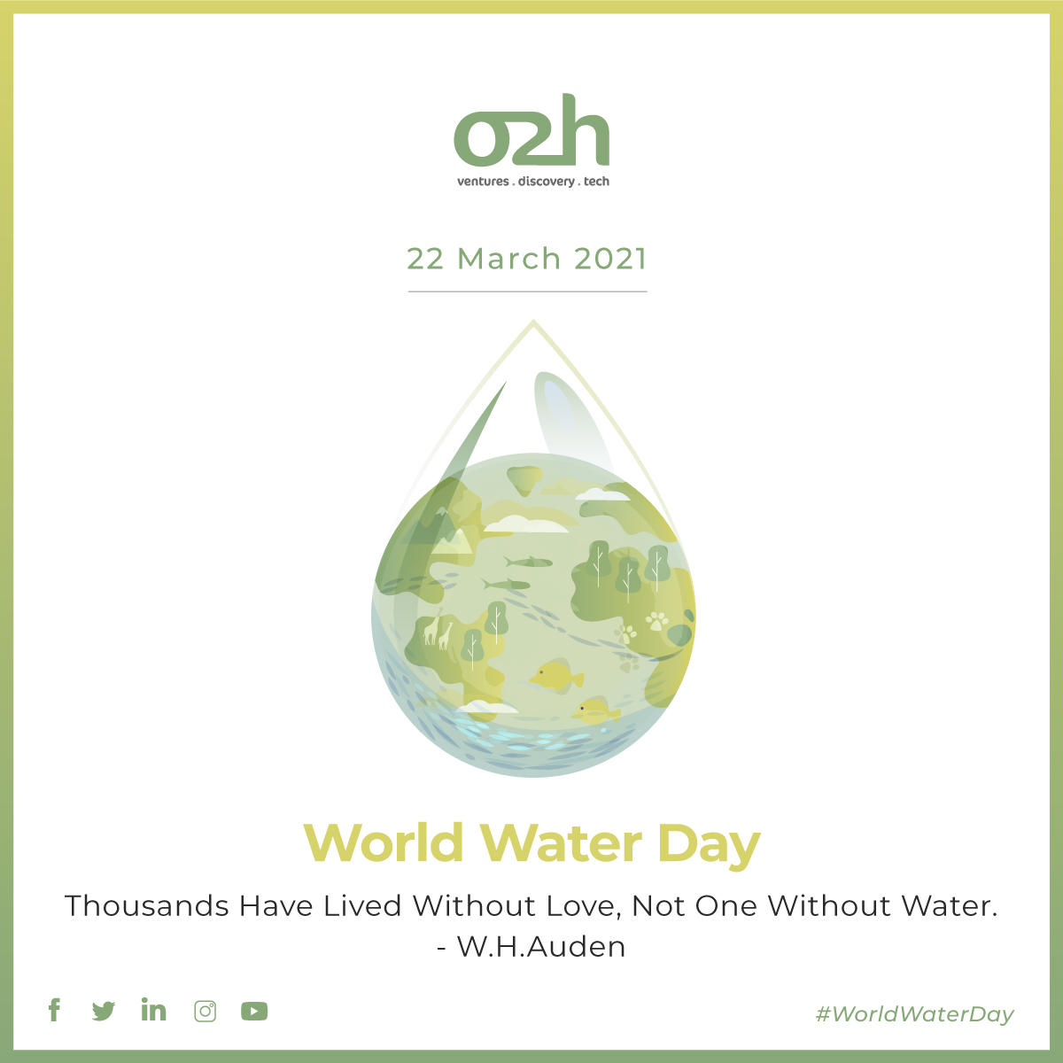 o2hgroup's tweet photo. #WorldWaterDay is observed annually across the globe on March 22 with the purpose of highlighting the importance of water and raising awareness about the water crisis that the world faces.
The theme of World Water Day 2021 is “#ValuingWater”
#o2hgroup #o2hcommunity #SaveWater https://t.co/RJE8p6F1ll