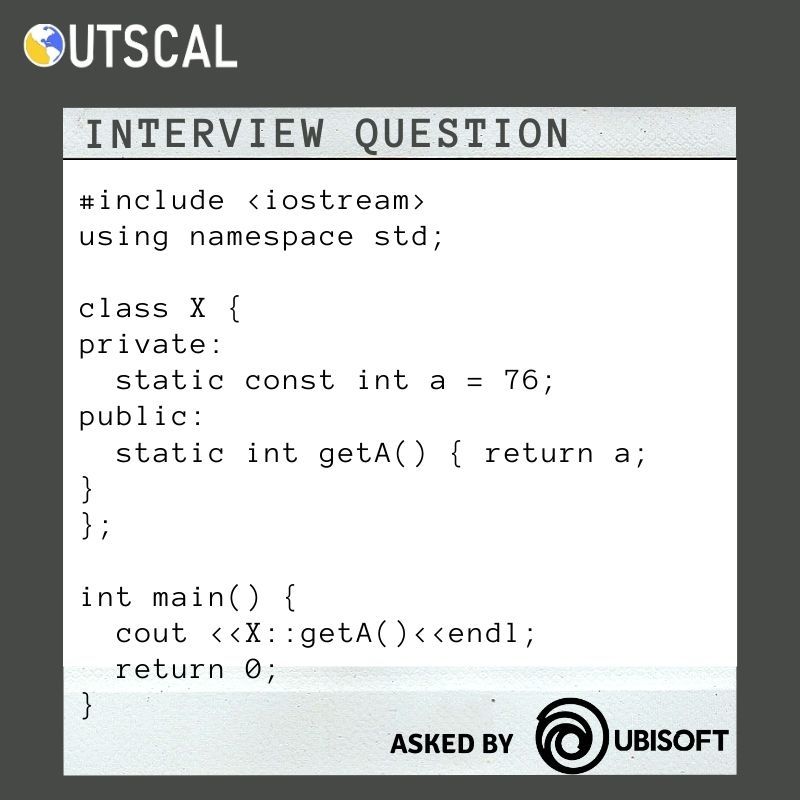 outscal's tweet photo. Interview question by Ubisoft!
Drop your answers below:
Letโs see who gets it first
#Outscal #gamedevelopment gaming #gameengine #coding #coders https://t.co/le3lFYtryl