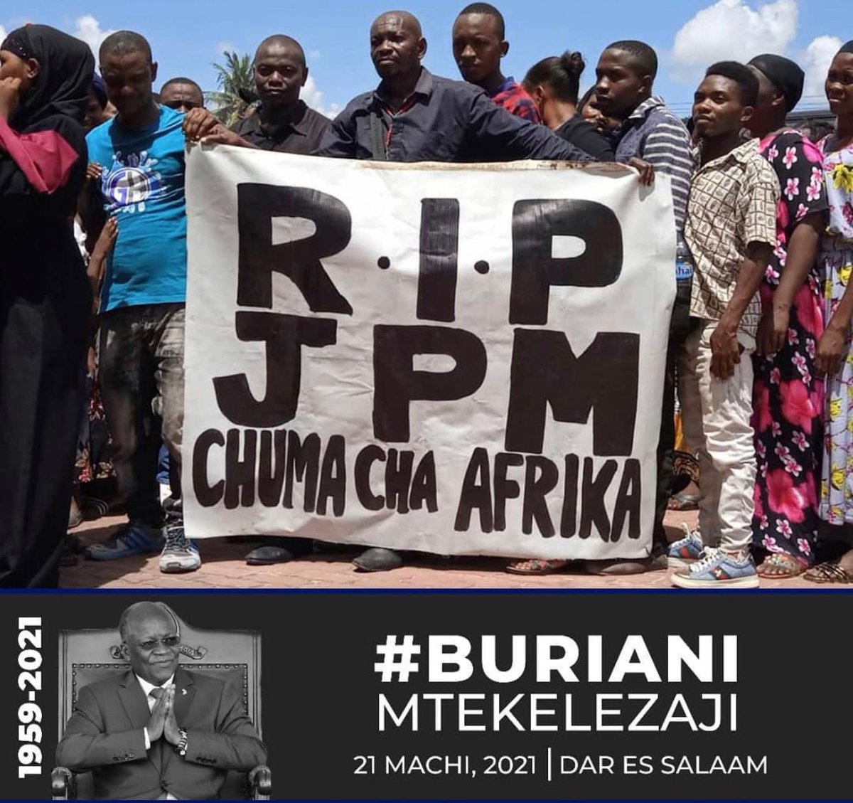 AbbasMpinga's tweet photo. Kumtembeza marehemu katika kila kona ya mji sidhani kama ni kumpatia heshma anayostahili. Hata Gadafy alitembezwa kila kona ya mji. Maiti pia inachoka na mnatuzidishia majonzi. Heshma ya marehemu ni kuzikwa kiheshma. Tunaomba busara zenu viongozi. @SuluhuSamia @bunge_tz #RipMagu https://t.co/9UEKgAEpxz