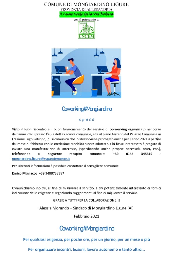 robertocosta_ge's tweet photo. Una bella iniziativa del Comune di Mongiardino ligure: attrezzata una sala per il co-working https://t.co/PYQ5ATMXrM