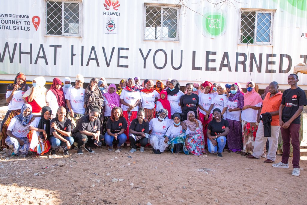 HuaweiKenya's tweet photo. 55 female trainees from Garba Tula, Isiolo County graduated after successfully completing training on soft skills offered by the Huawei Digitruck, in partnership with #WomeninTech Huawei. Incorporating both soft &amp; digital skills among trainees will greatly impact their careers. https://t.co/9gGW8f2e1w