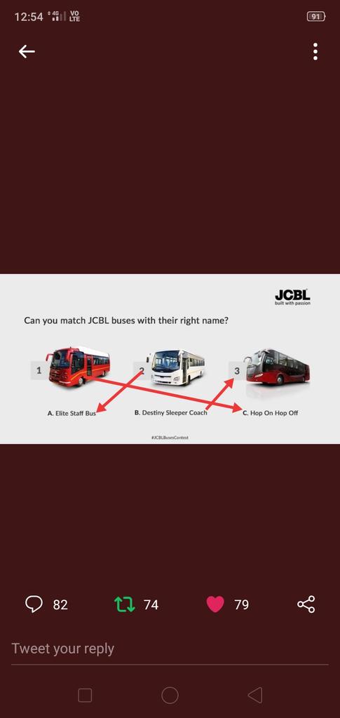 GoldQueenie4's tweet photo. @JcblLimited 1. 👉 C. Hop On Hop Off
2. 👉 A. Elite Staff Bus
3. 👉 B. Destiny Sleeper Coach
#JCBLBusesContest #ParticipateAndWin #JCBLLimited #builwithpassion #AtmaNirbharBharat
@JcblLimited
Join
@Dazzlingcutie1
@abha_mishra19
@sandeep_464
@imPalak18
@Smiley_Bharati
@amisha288 https://t.co/abhkPJ7L3r