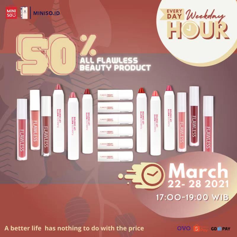 minisometos's tweet photo. Another week, another Happy Hour! Let’s make sure you have download our https://t.co/DEjdFN6Bvq app at Play Store/App Store to get this week’s promo! 🥳Dapatkan produk kecantikan lip product dari FLAWLESS dengan diskon 50% mulai sore ini pukul 17.00 - 19.00 WIB #Miniso https://t.co/xRSX4Ggodi
